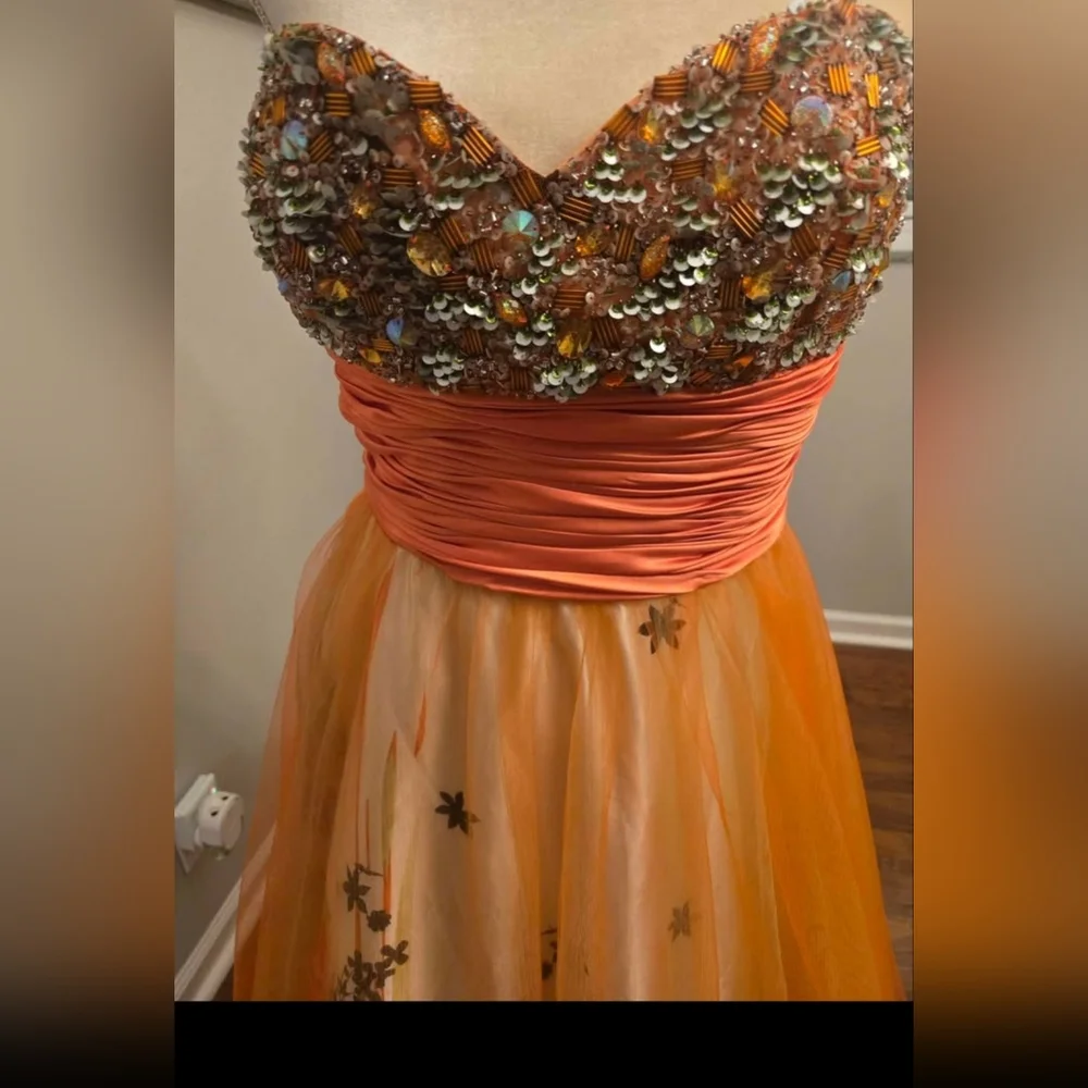 Studio 17 Orange Floral Gown - Picture 3 of 5